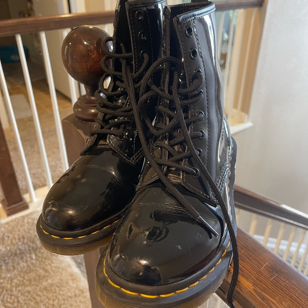 Doc Marten Black Patent Leather Lace-Up Boots-EUC